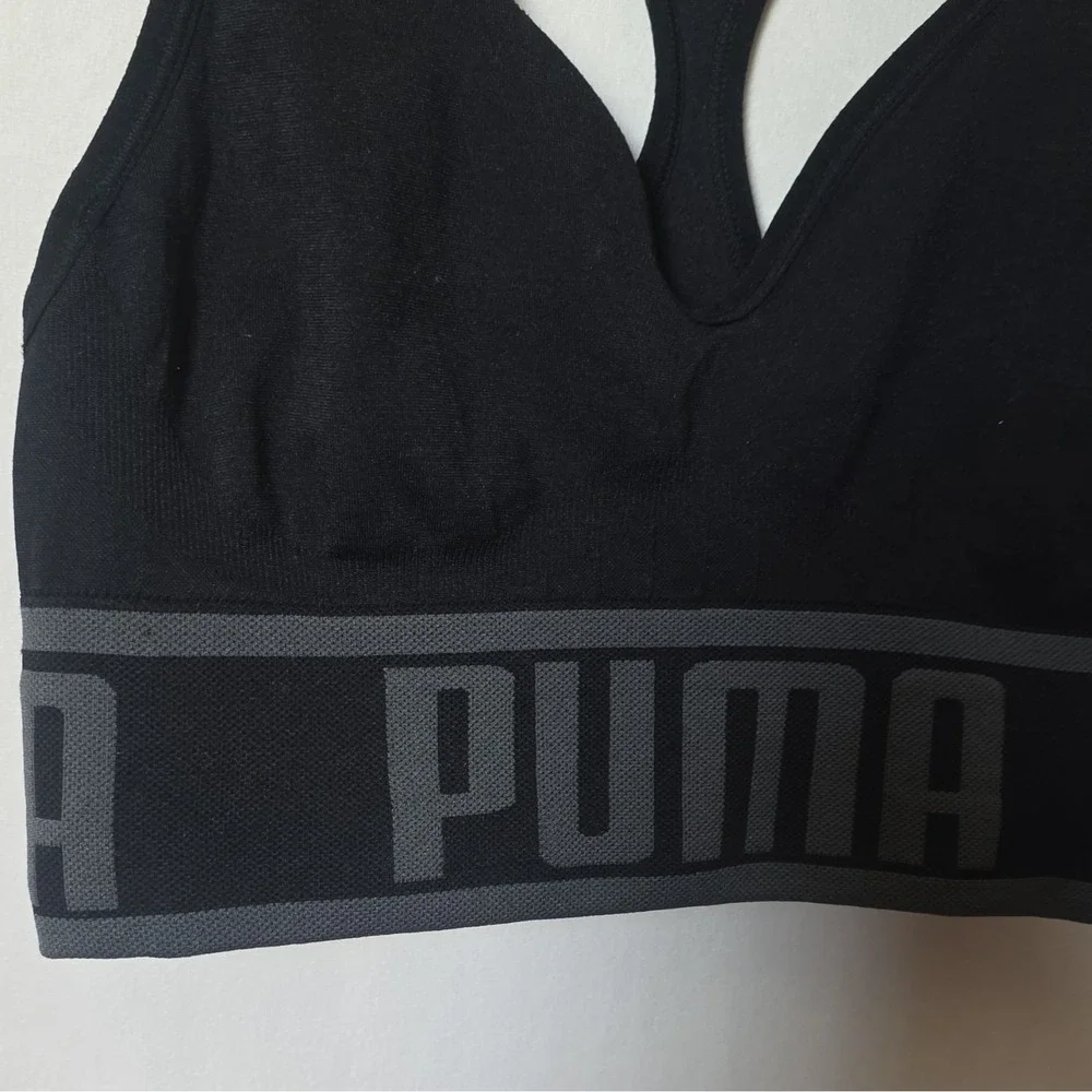 PUMA Black Racerback Sports Bra Wireless Size S Polyester Nylon Spandex Women